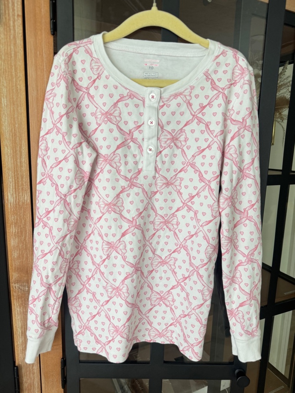 Roller Rabbit Girls White Pajama Top with Pink Bow & Heart Print